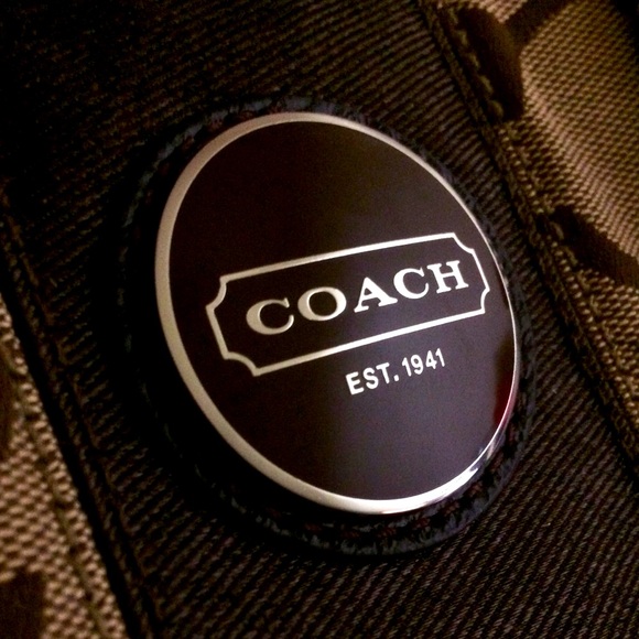 Coach Tan Beige Brown Cloth Ball Clasp Pattern Business Casual Purse Handbag - Picture 4 of 7